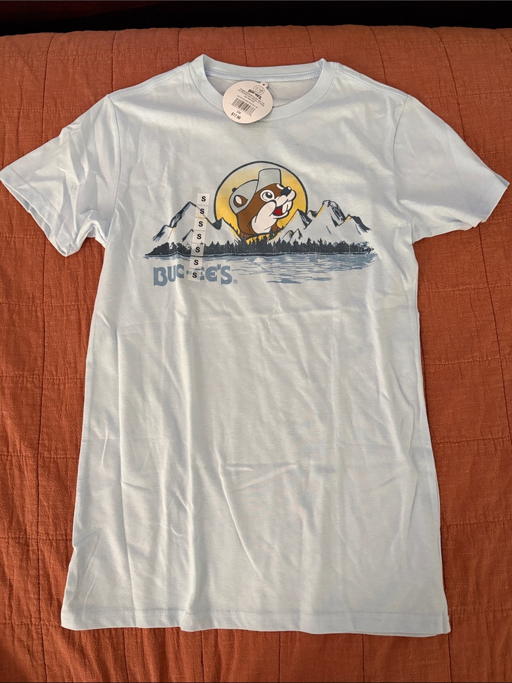 Light Blue 'Buc-ee’s' Graphic Short Sleeve Tee - Women's